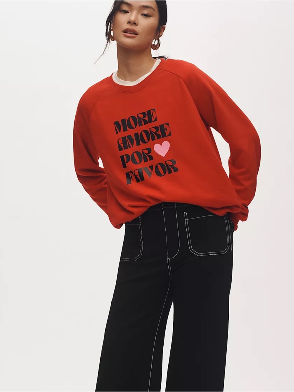Anthropologie Maeve Daniela Berkout More Amore Graphic Red Crewneck Sweatshirt S